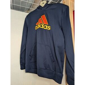 Adidas Boys Size Fit Like Large  Logo Blue Long Sleeve Hooded Sweatshirt No Tag